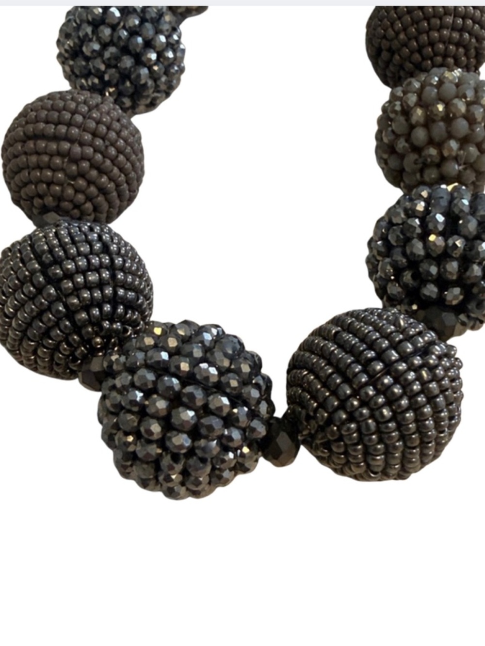 Chico’s Chunky Beaded Statement Necklace Gray Black Textured Balls